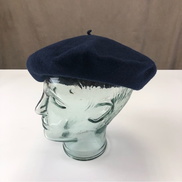 Navy wool beret hat - Picture 3 of 7